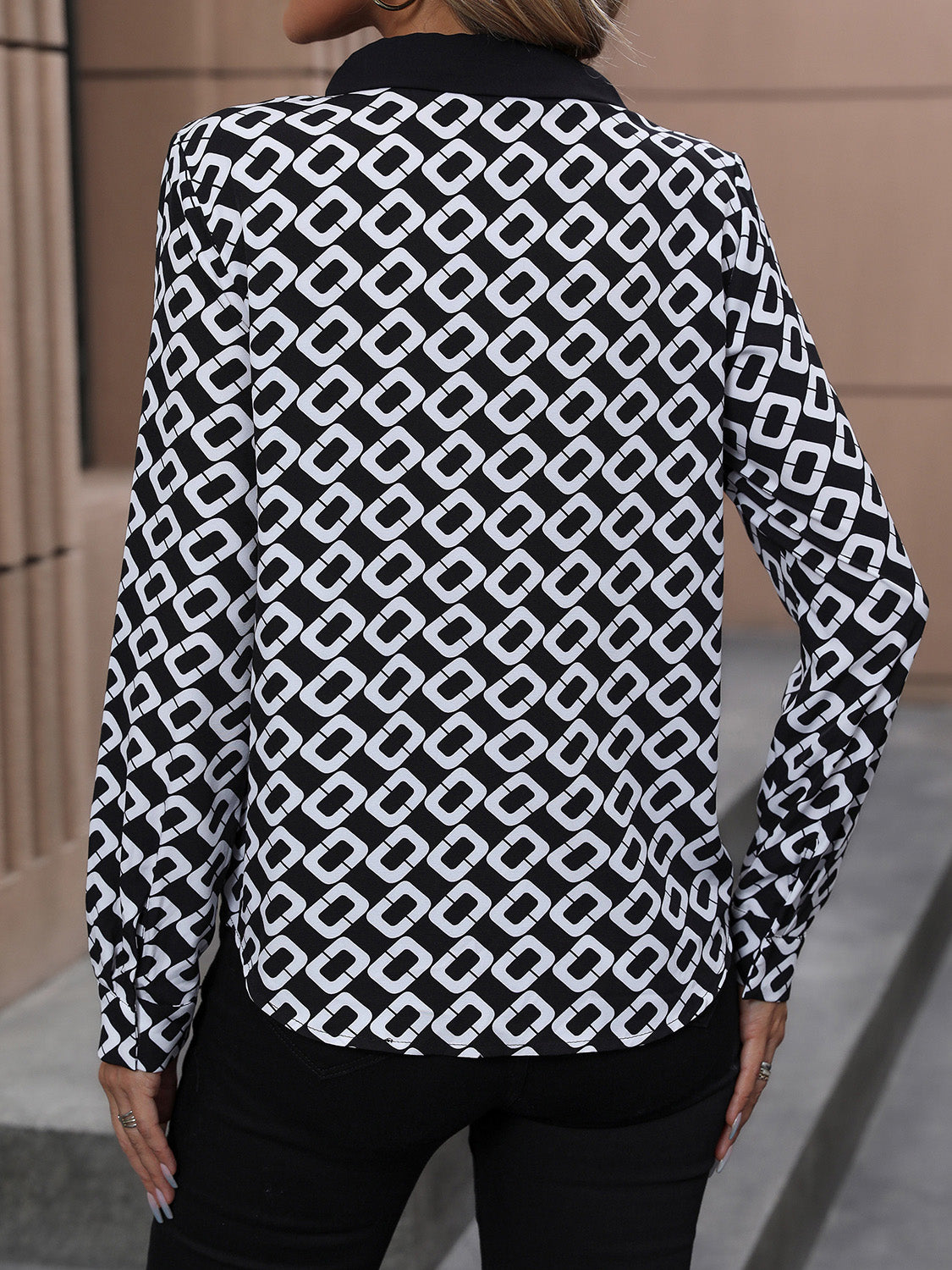 Printed Collared Neck Long Sleeve Shirt 