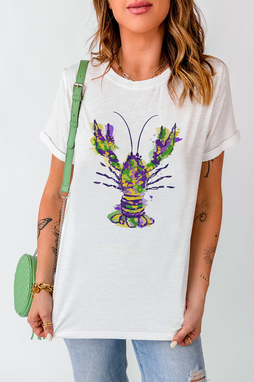 Mardi Gras Lobster Round Neck T-Shirt - Babbazon Camisole