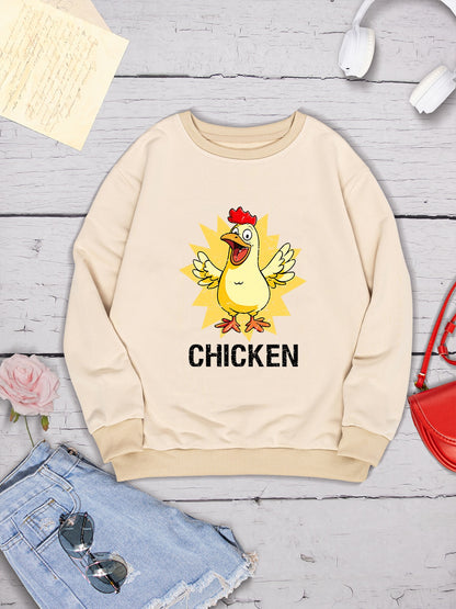 CHICKEN Round Neck Dropped Shoulder Sweatshirt