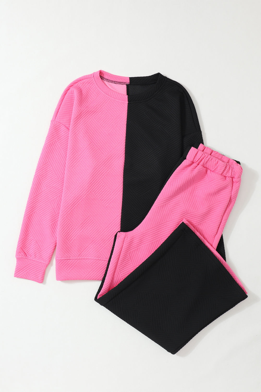 Color Block Round Neck Sweatshirt and Pants Set 