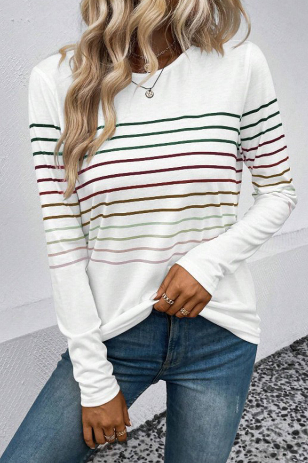 Striped Round Neck Long Sleeve T-Shirt 