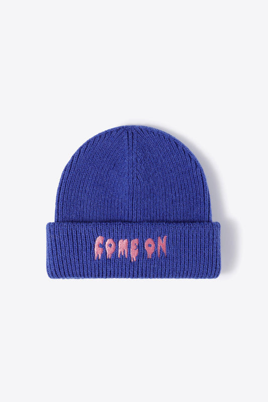 COME ON Embroidered Cuff Knit Beanie 