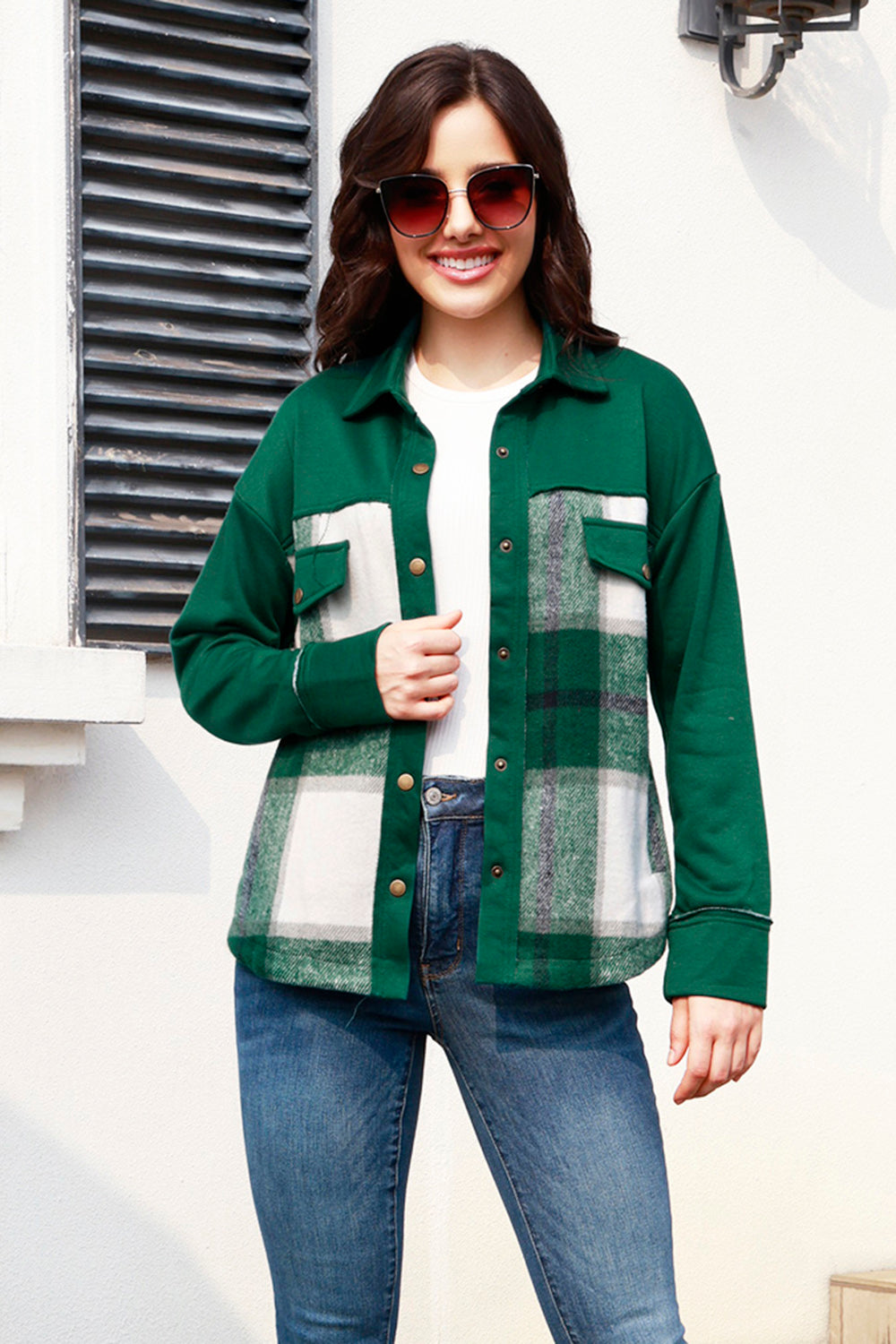 Snap Down Plaid Long Sleeve Shacket 