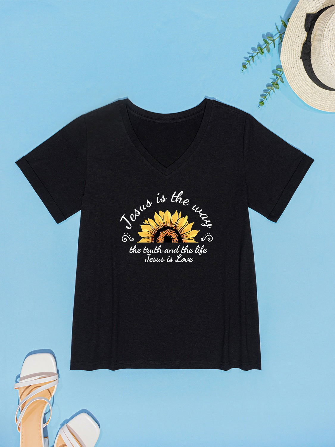 Sunflower V-Neck Short Sleeve T-Shirt 