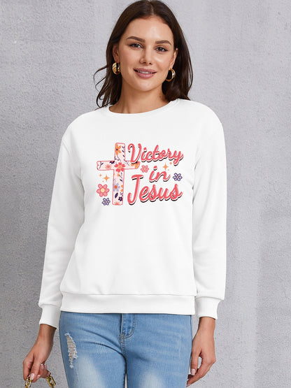 VICTORY IN JESUS Round Neck Sweatshirt 