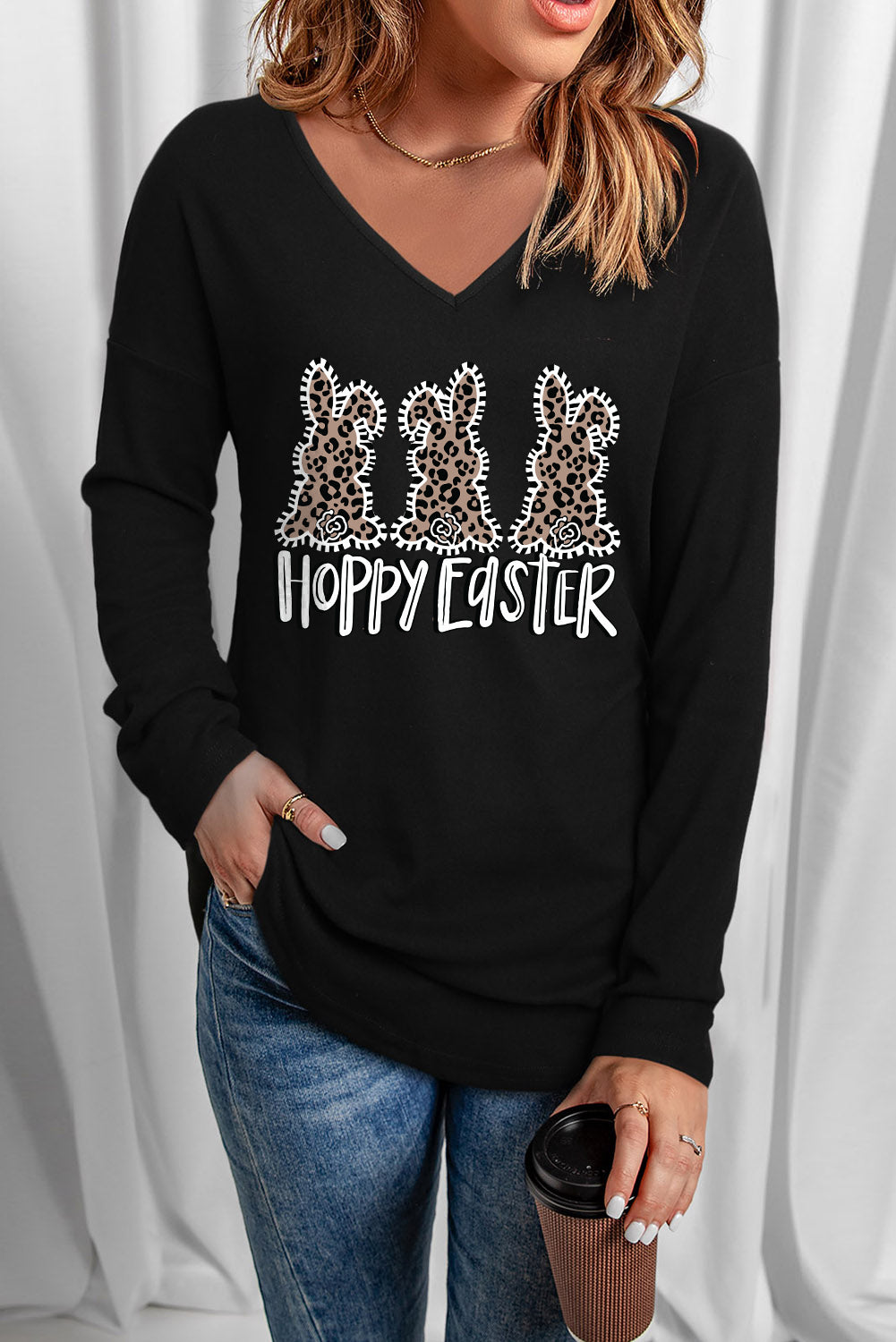 HOPPY EASTER Graphic V-Neck Top 