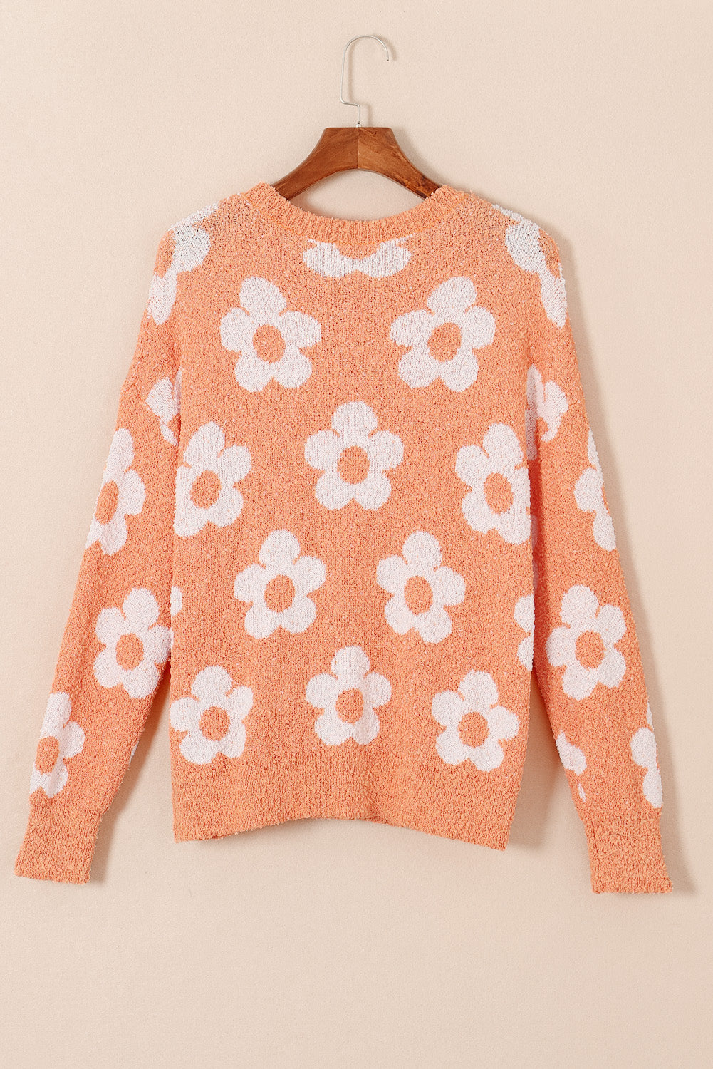 Flower Round Neck Dropped Shoulder Sweater 