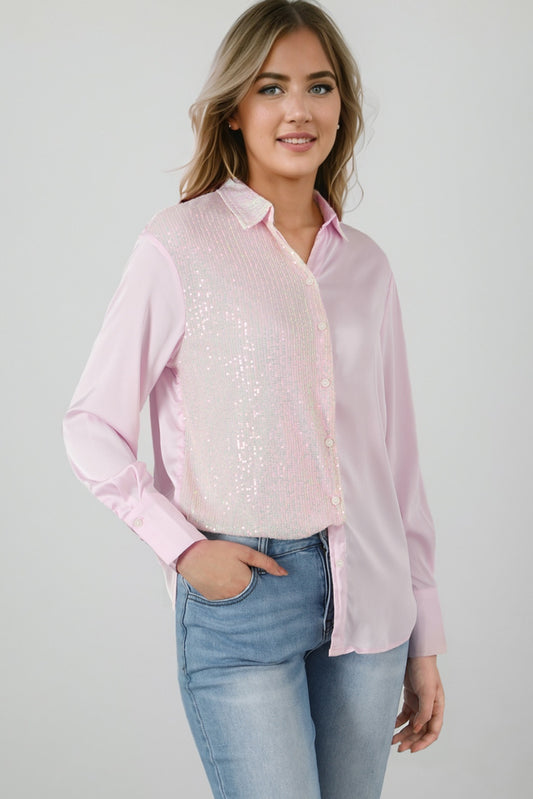 Sequin Long Sleeve Shirt - Babbazon Sparkly Clothes