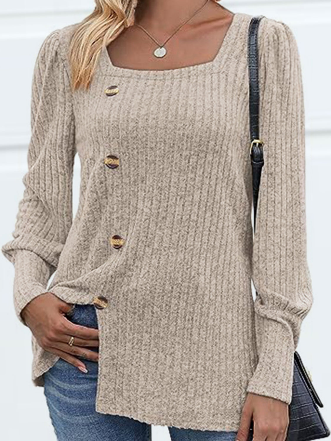 Decorative Button Square Neck Top 