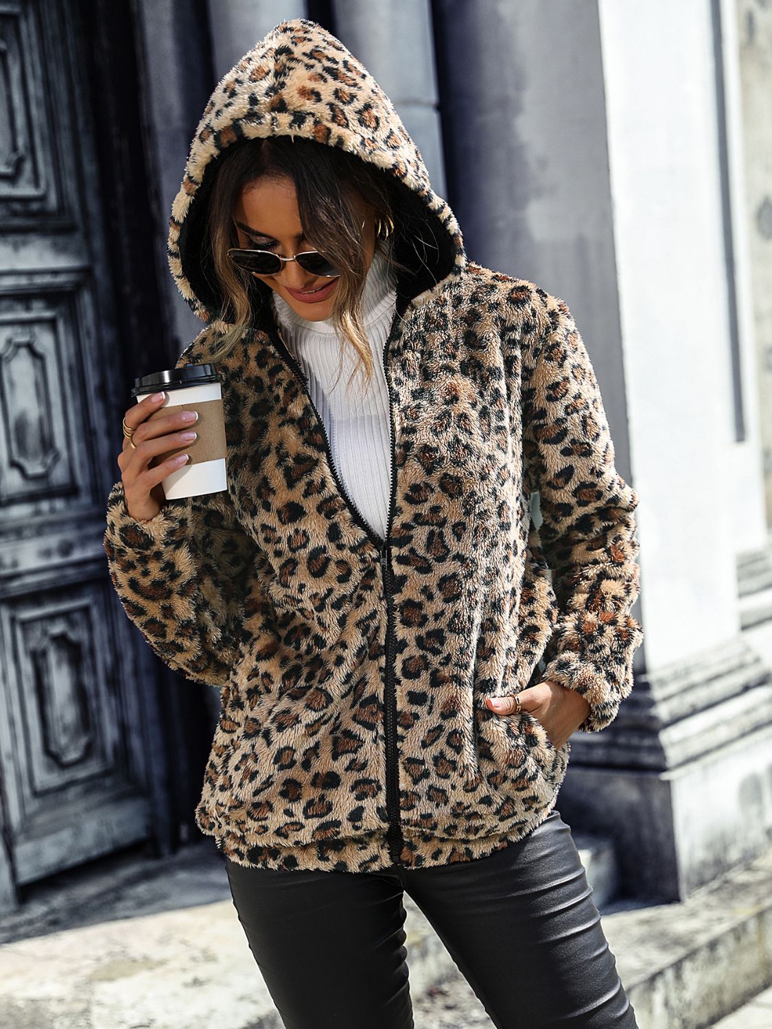 Leopard Zip-Up Hooded Jacket - Babbazon Jacket