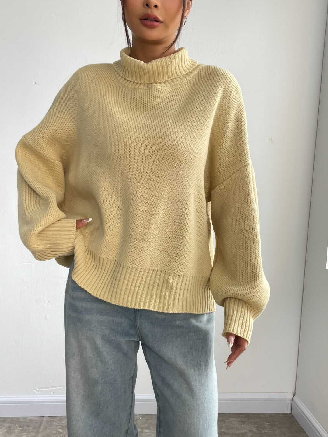 Turtleneck Dropped Shoulder Sweater 