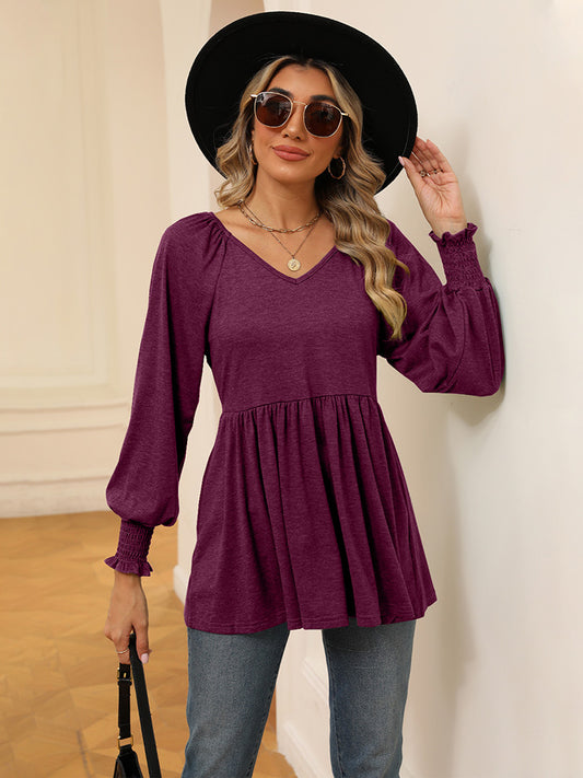 V-Neck Lantern Sleeve Blouse 