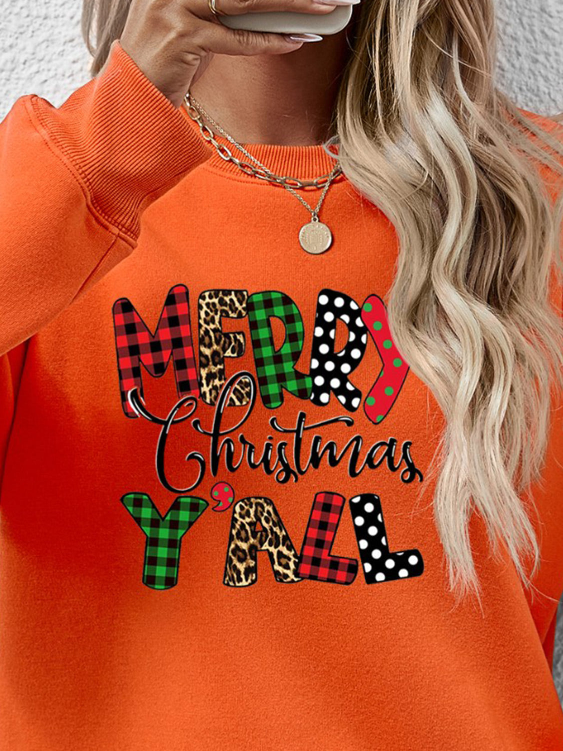 Letter Graphic Round Neck Long Sleeve Sweatshirt 