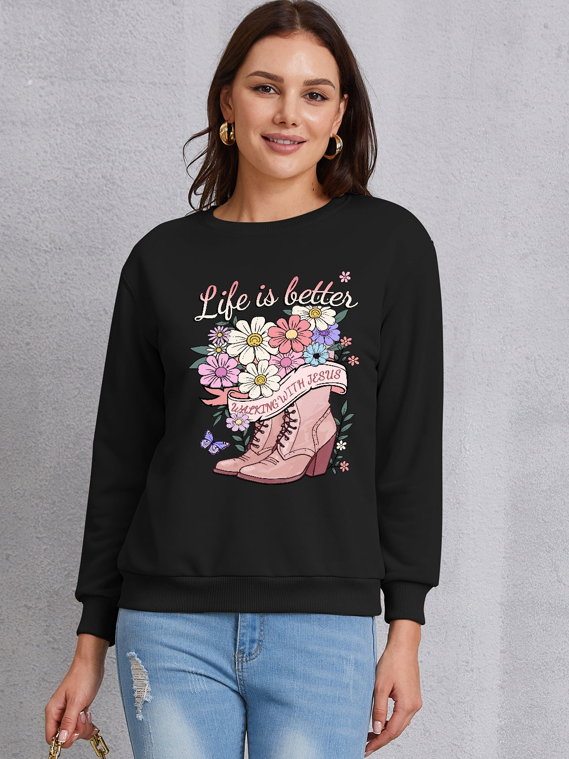 Graphic Round Neck Long Sleeve Sweatshirt 