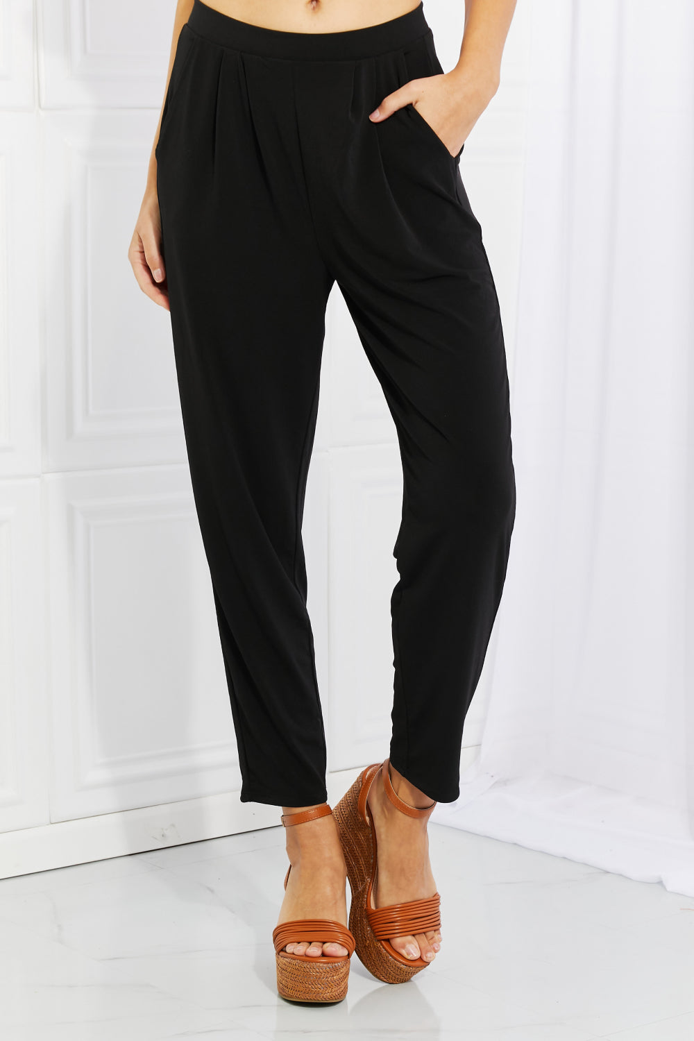 Zenana Pleated High Waist Pants with Side Pockets 