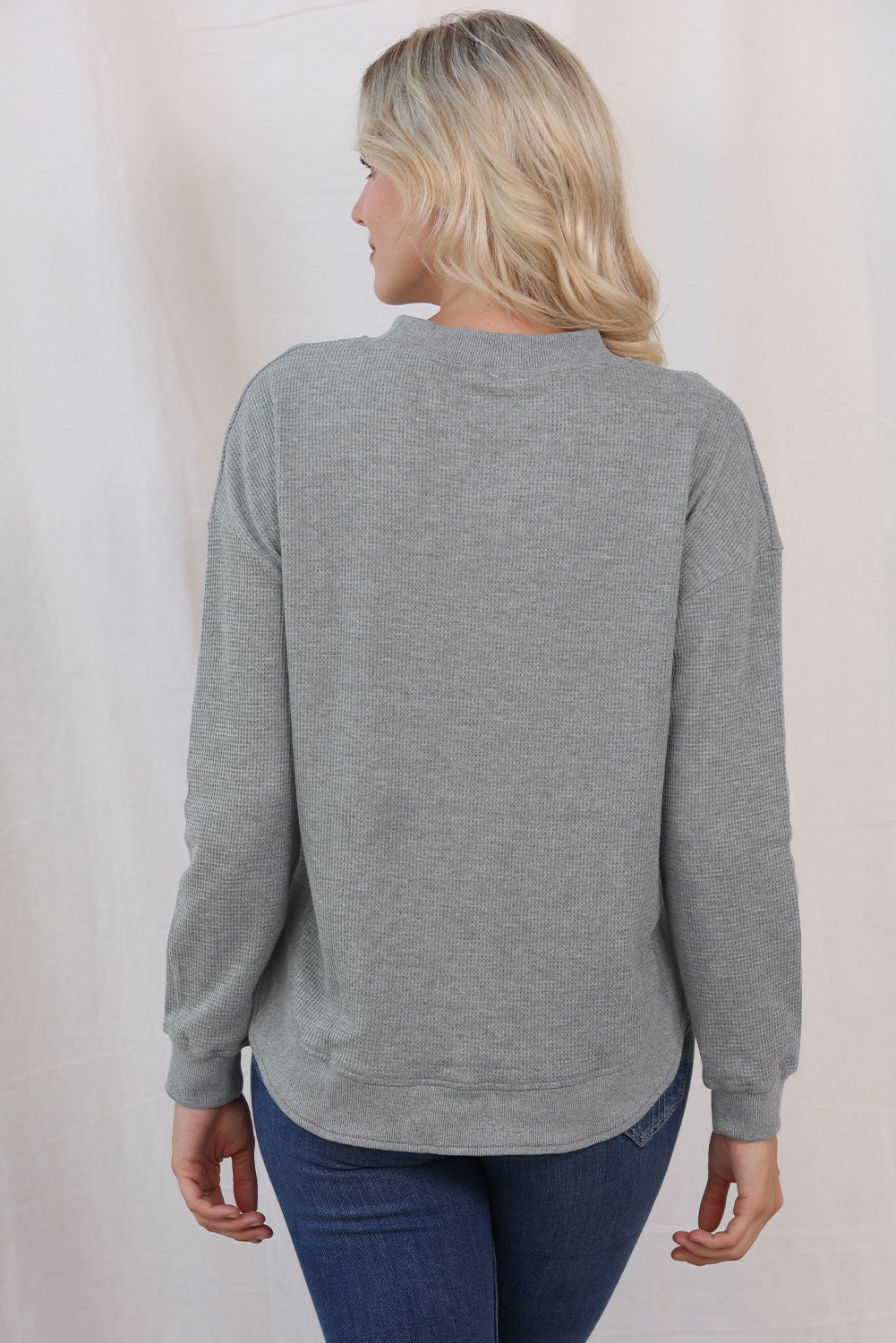 Waffle-Knit Crewneck Drop Shoulder Top 