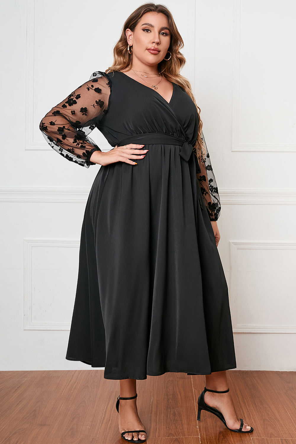 Plus Size Surplice Neck Tied Dress 