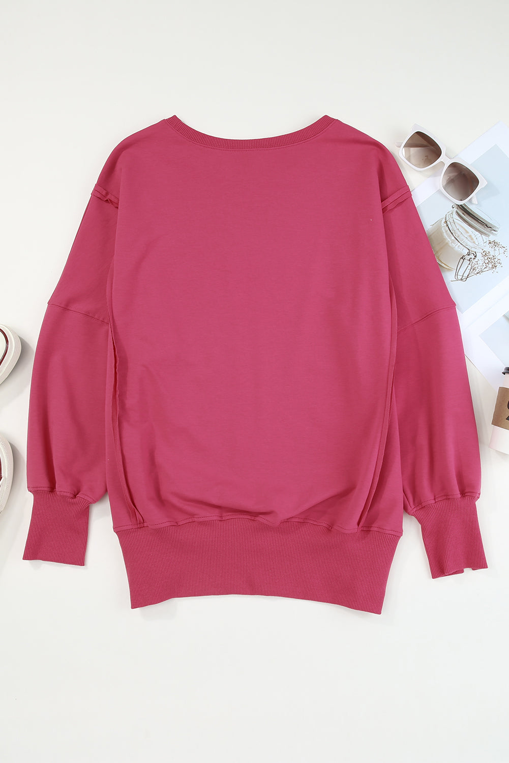 Slit Exposed Seam Round Neck Sweatshirt 