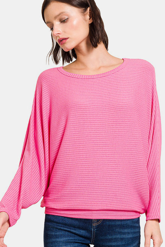 Zenana Ribbed Round Neck Long Sleeve Top 