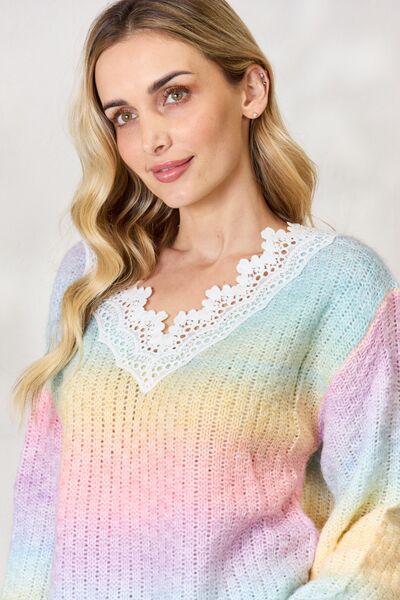 BiBi Rainbow Gradient Crochet Deetail Sweater 