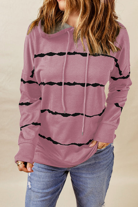 Drawstring Striped Dropped Shoulder Hoodie 