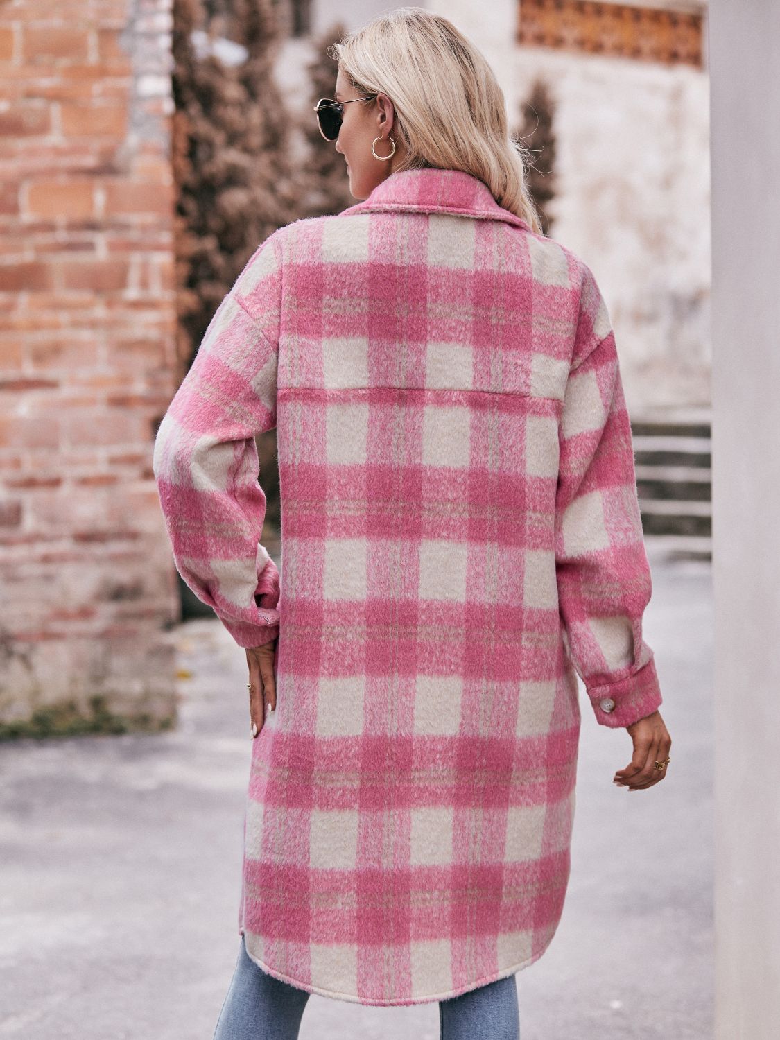 Plaid Dropped Shoulder Slit Coat 