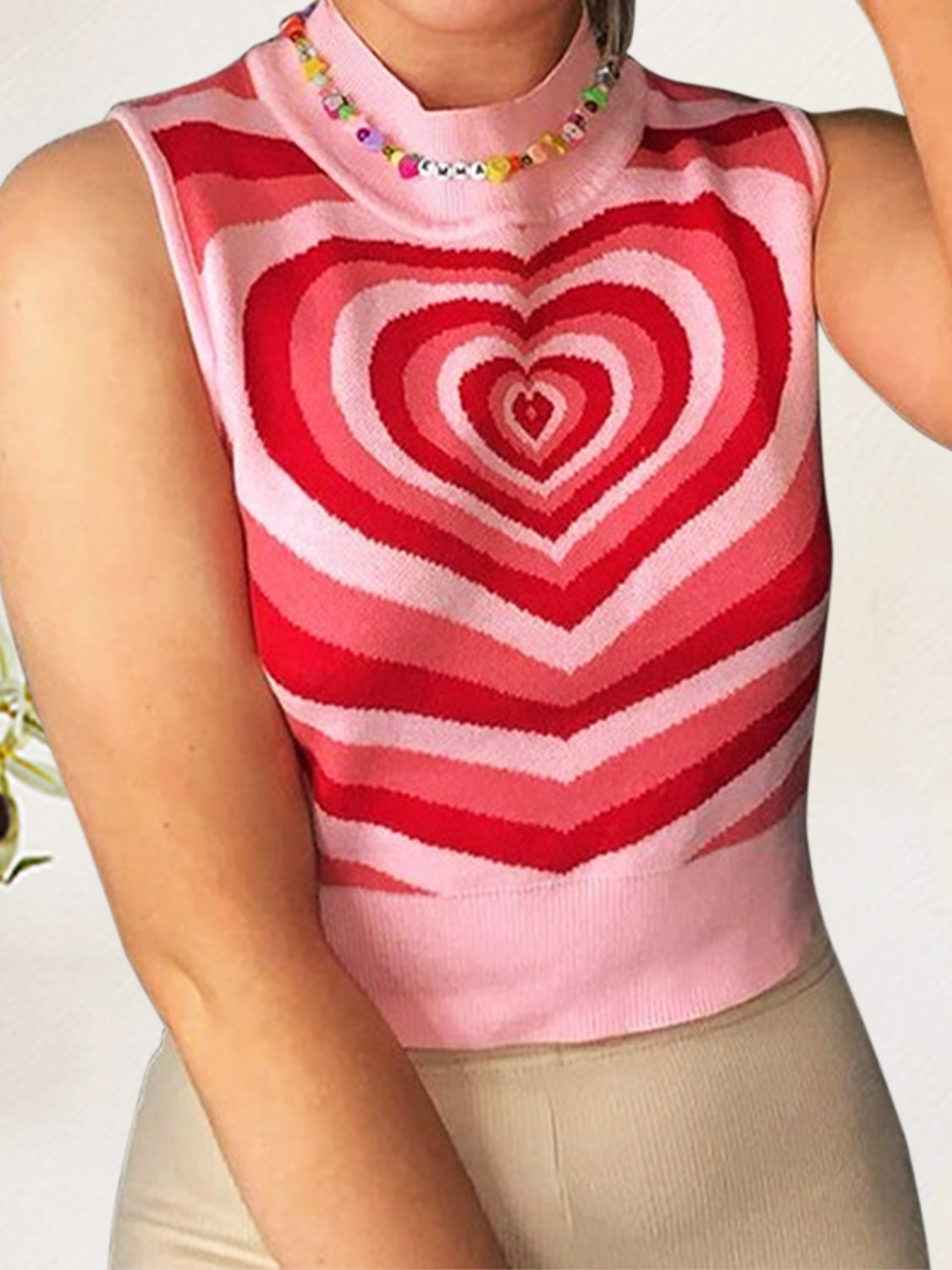 Heart Mock Neck Sweater Vest 