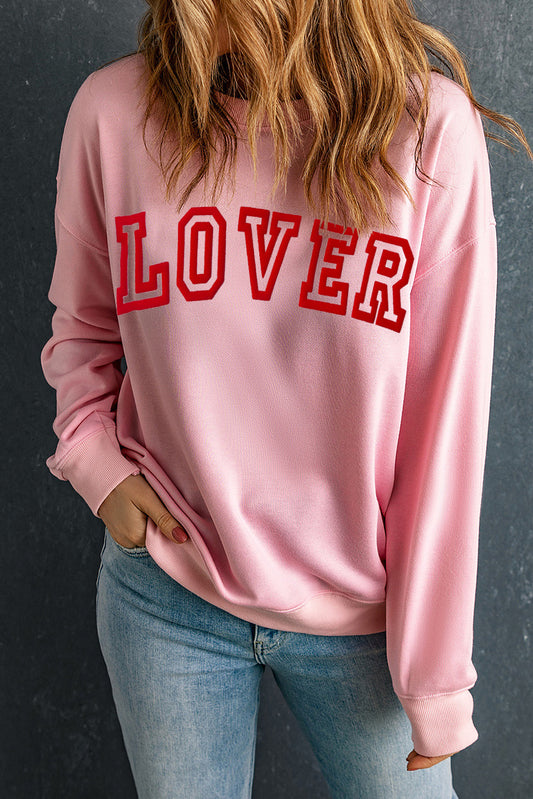 LOVER Round Neck Dropped Shoulder Sweatshirt 