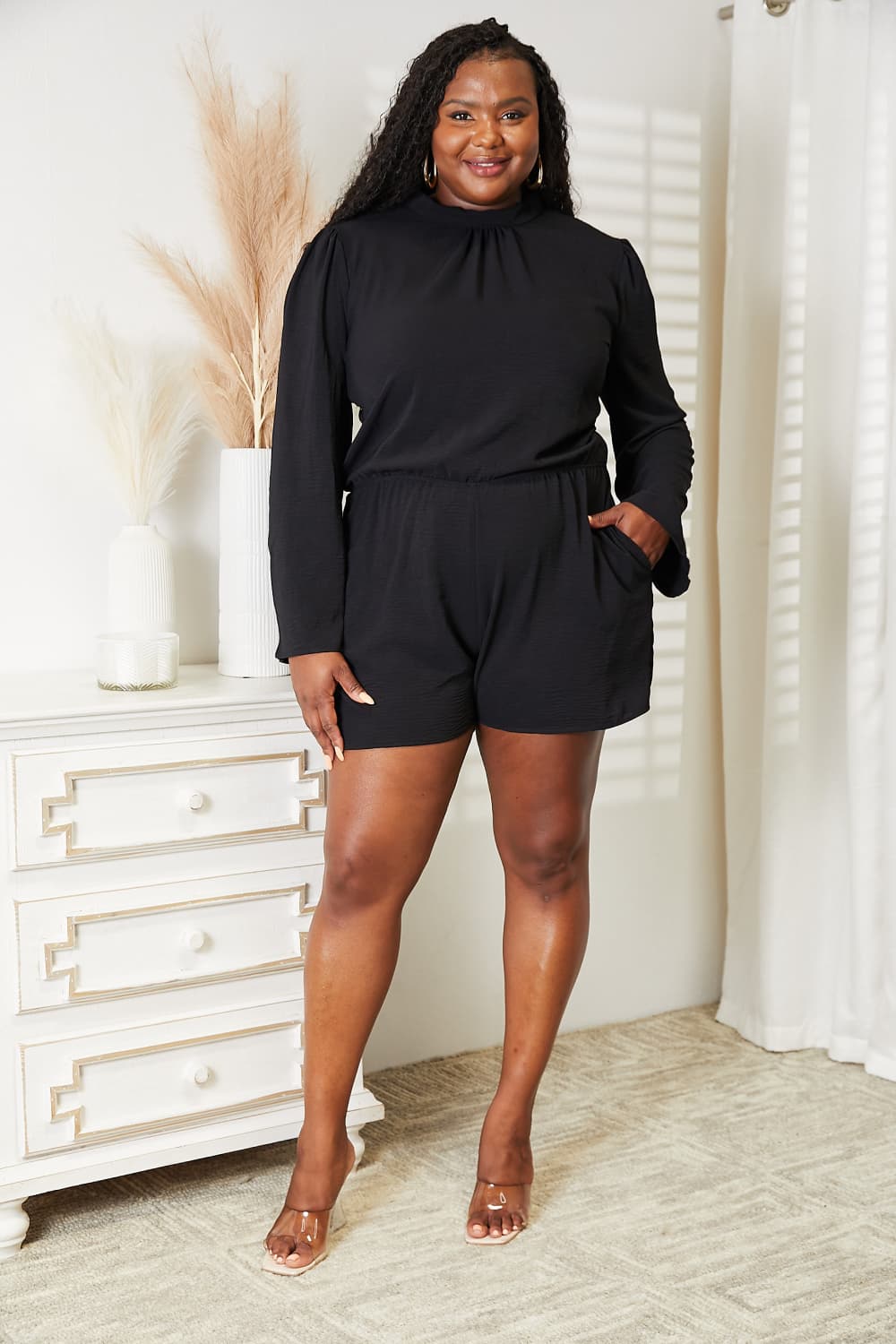 Culture Code Full Size Open Back Romper with Pockets 