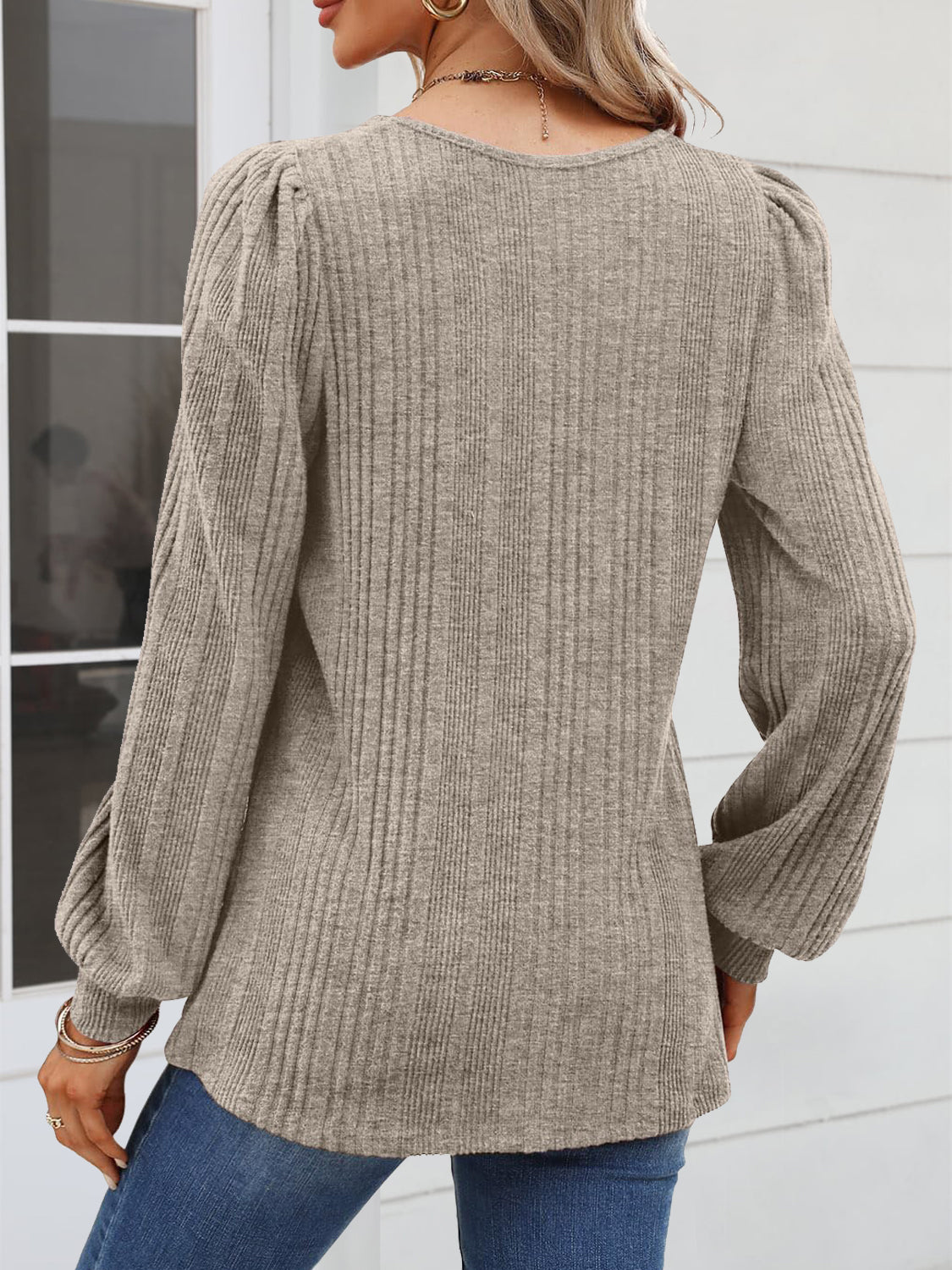 Square Neck Long Sleeve Blouse 