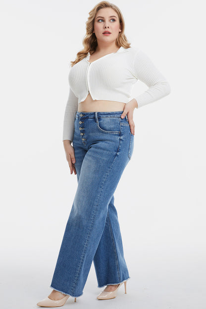 BAYEAS Full Size High Waist Button-Fly Raw Hem Wide Leg Jeans 