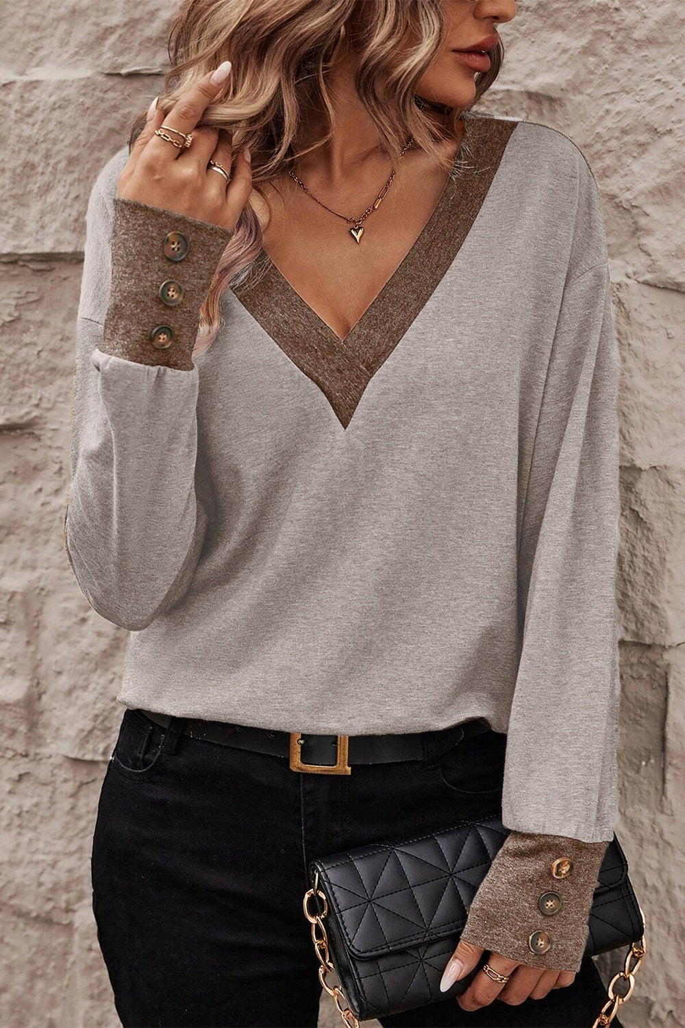 V-Neck Dropped Shoulder Blouse 