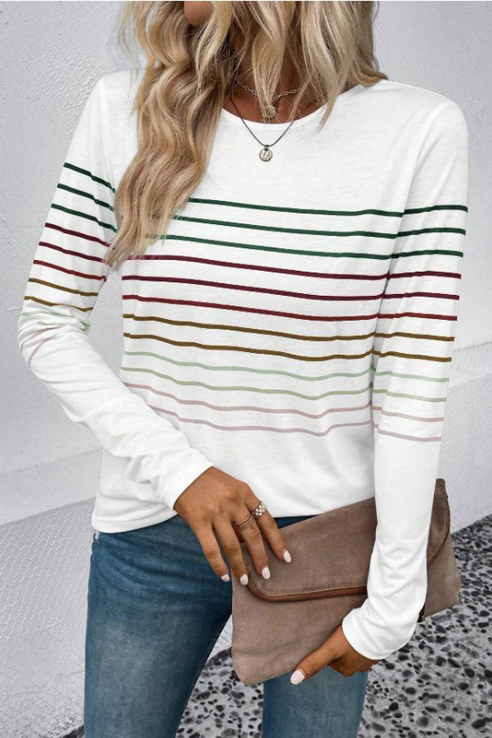 Striped Round Neck Long Sleeve T-Shirt 