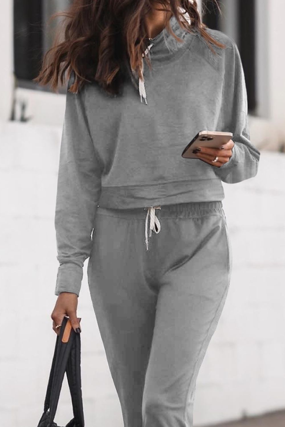 Drawstring Hoodie and Pocketed Joggers Set 