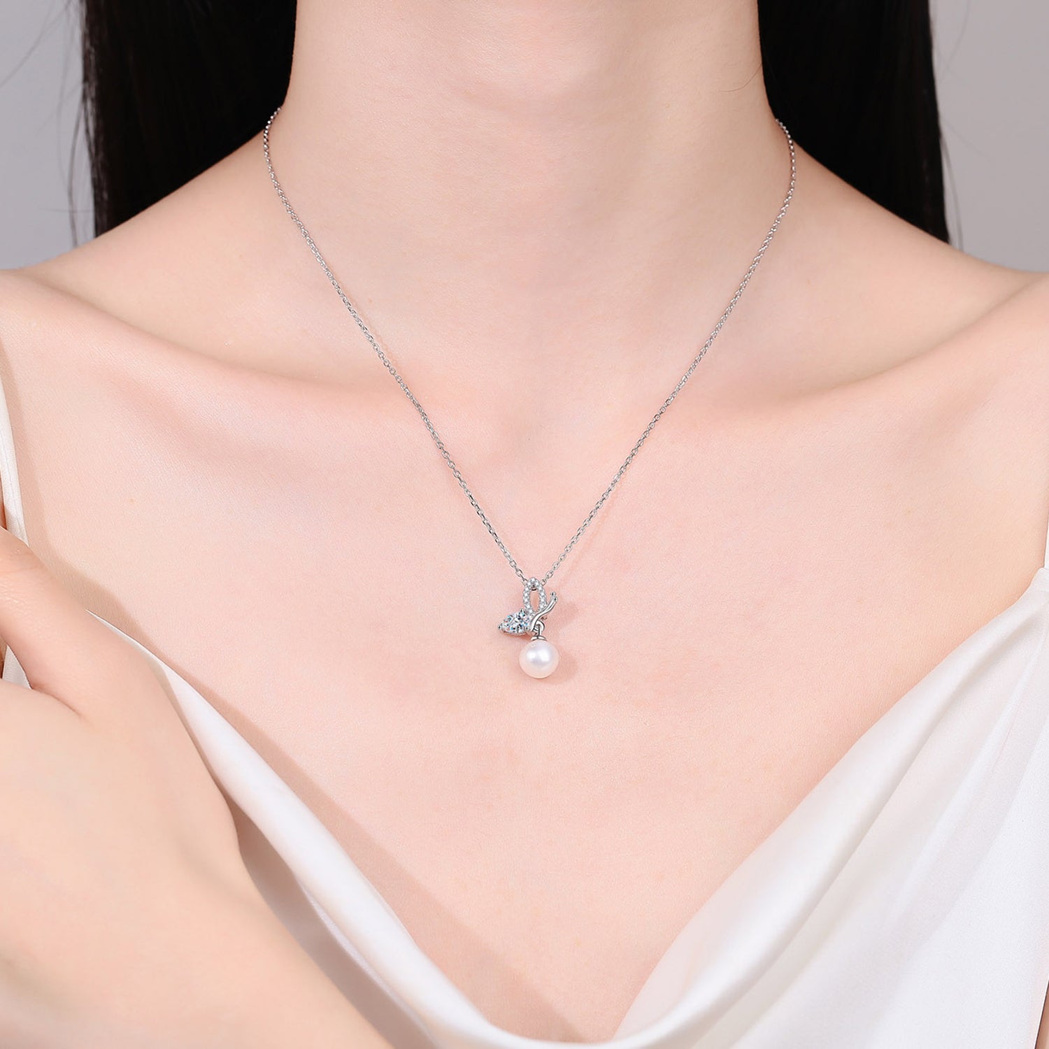 Natural Pearl Pendant Moissanite 925 Sterling Silver Necklace 