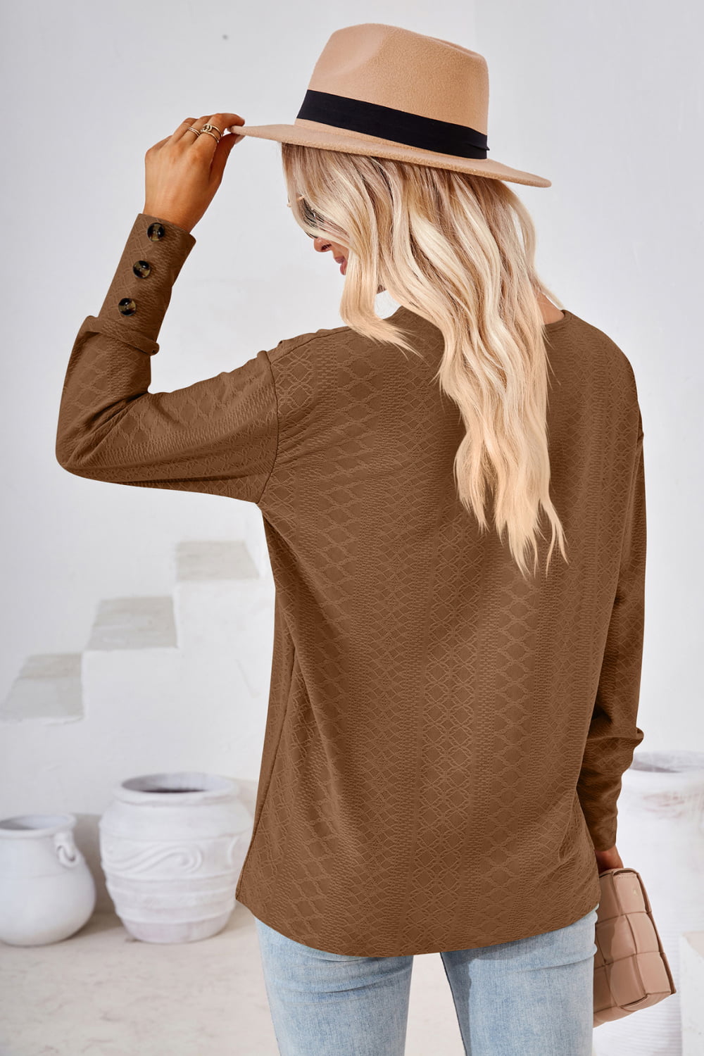 V-Neck Long Sleeve Blouse 