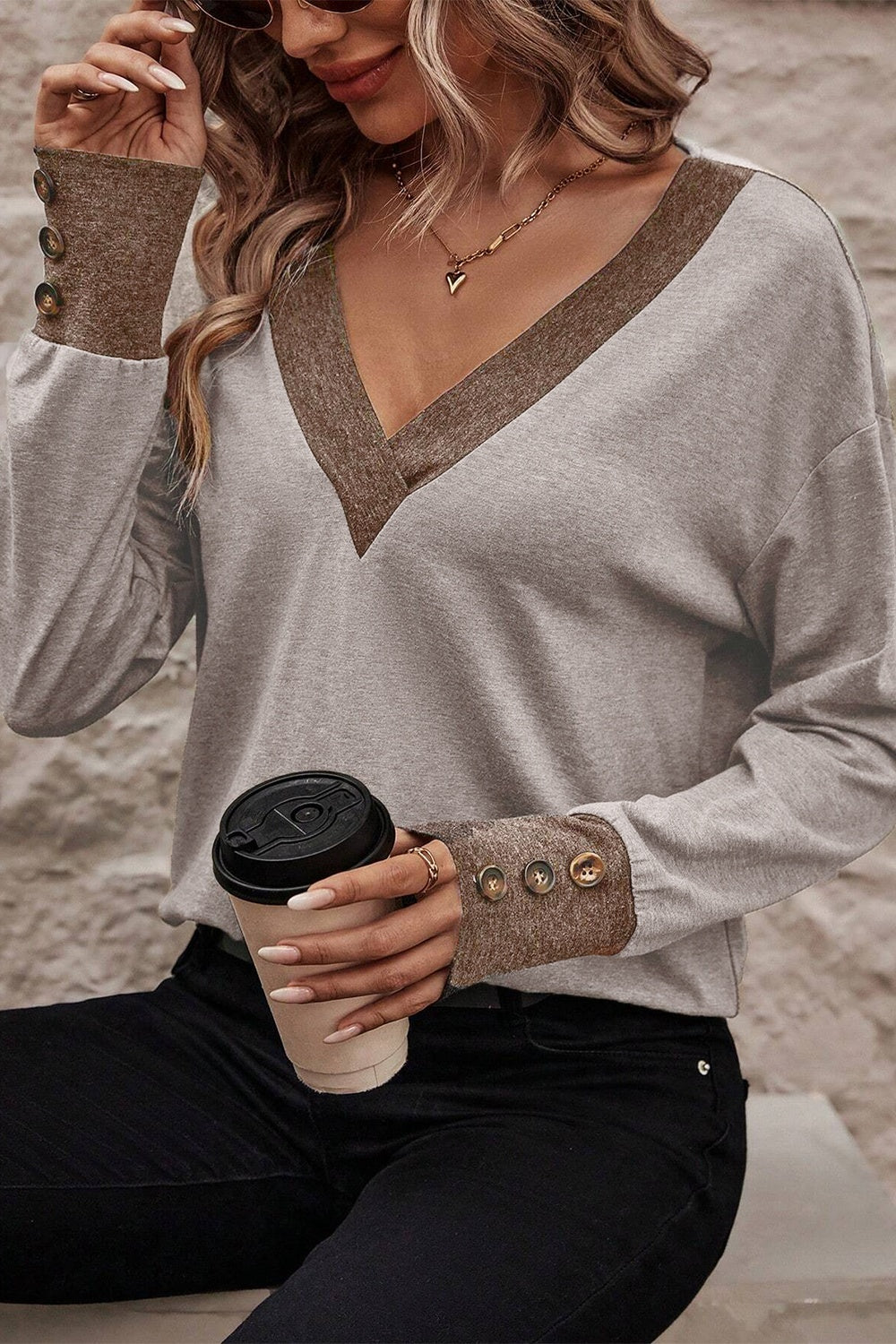 V-Neck Dropped Shoulder Blouse 