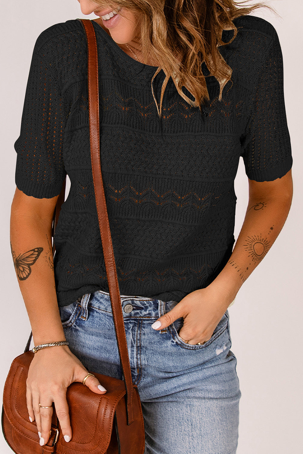 Round Neck Short Sleeve Knit Top 