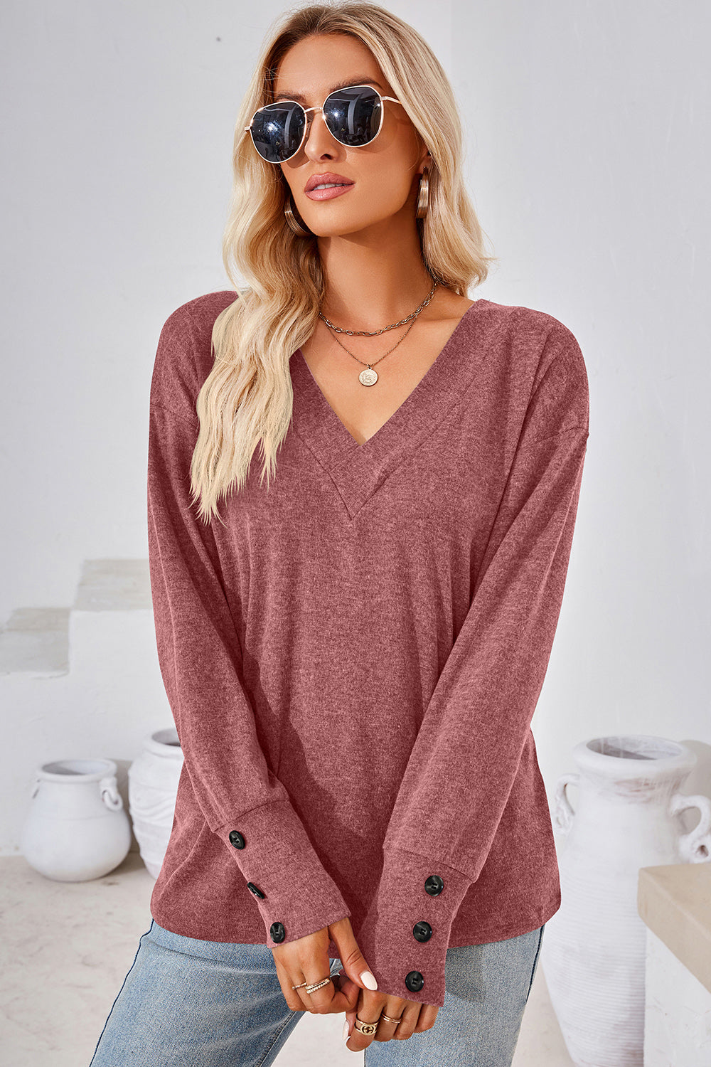 V-Neck Dropped Shoulder T-Shirt