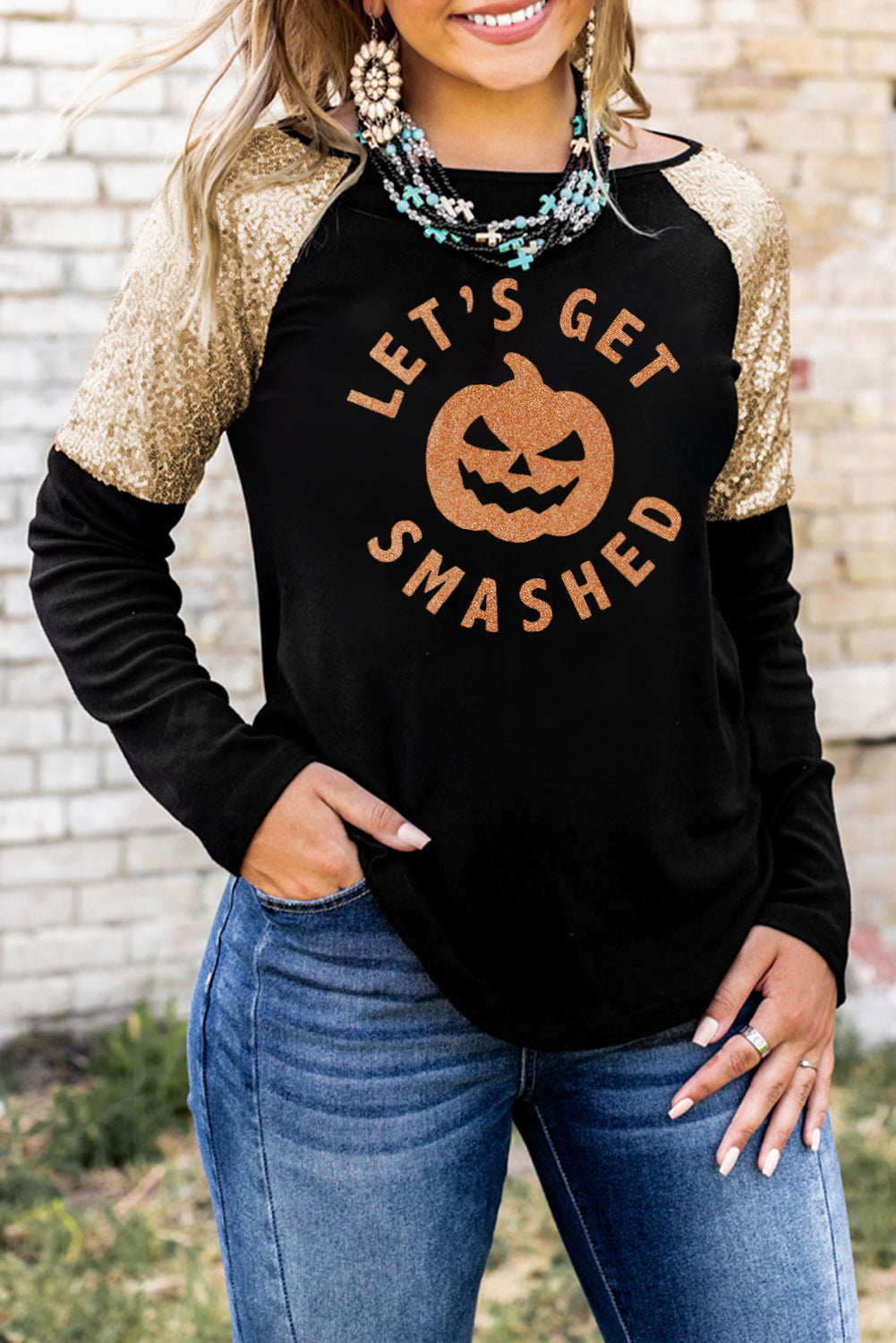 Graphic Sequin Long Sleeve Top 