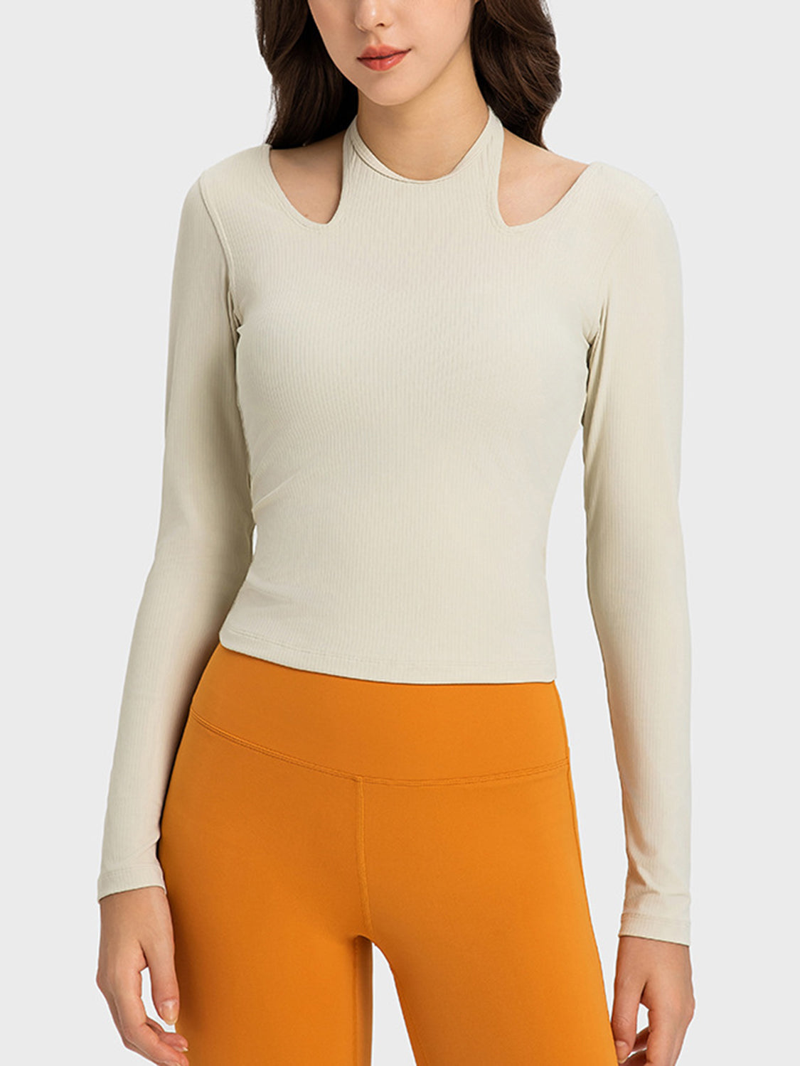 Halter Neck Long Sleeve Sporty Top - Babbazon Tops