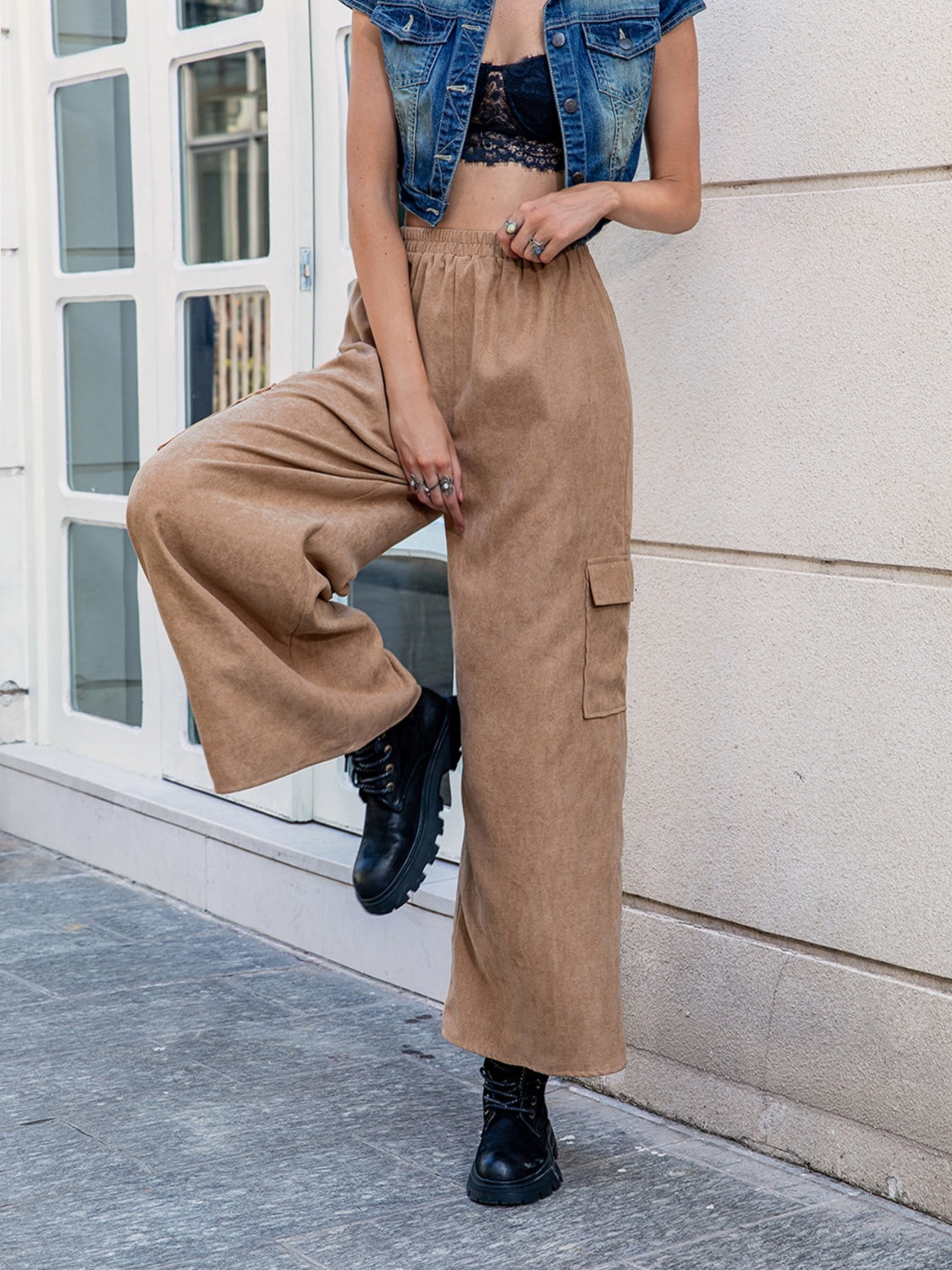 Pocketed Wide Leg Elastic Waist Pants 