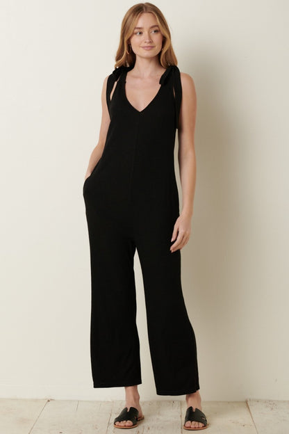 Mittoshop Rib Knit V-Neck Cross Back Jumpsuit 