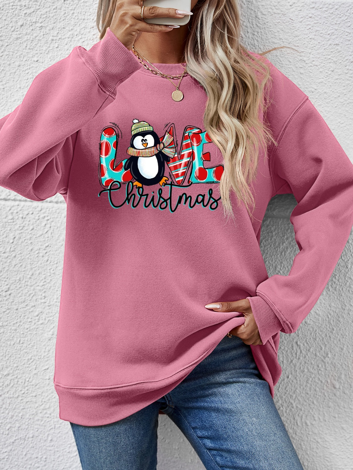 LIVE CHRISTMAS Drop Shoulder Round Neck Sweatshirt 