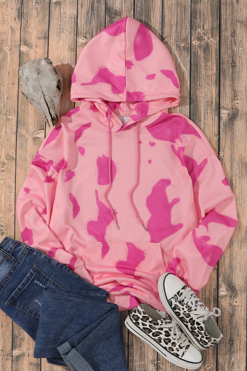 Printed Drawstring Kangaroo Pocket Hoodie 