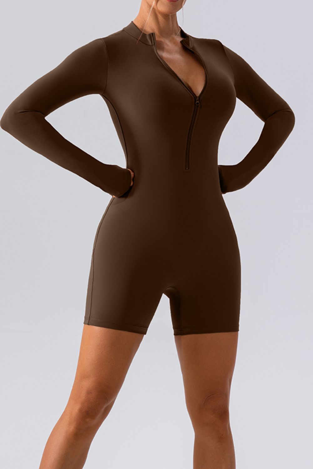 Half Zip Long Sleeve Active Romper 