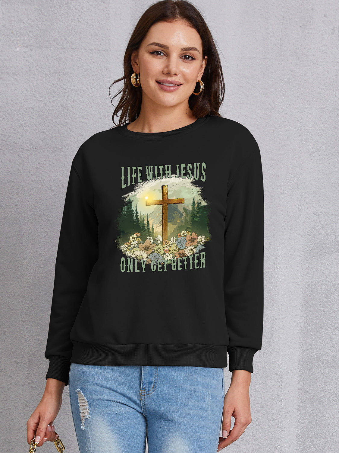 Graphic Round Neck Dropped Shoulder Sweatshirt 