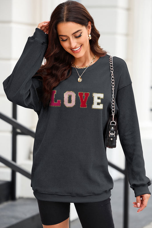 LOVE Round Neck Dropped Shoulder Sweatshirt - Babbazon sweatshirt