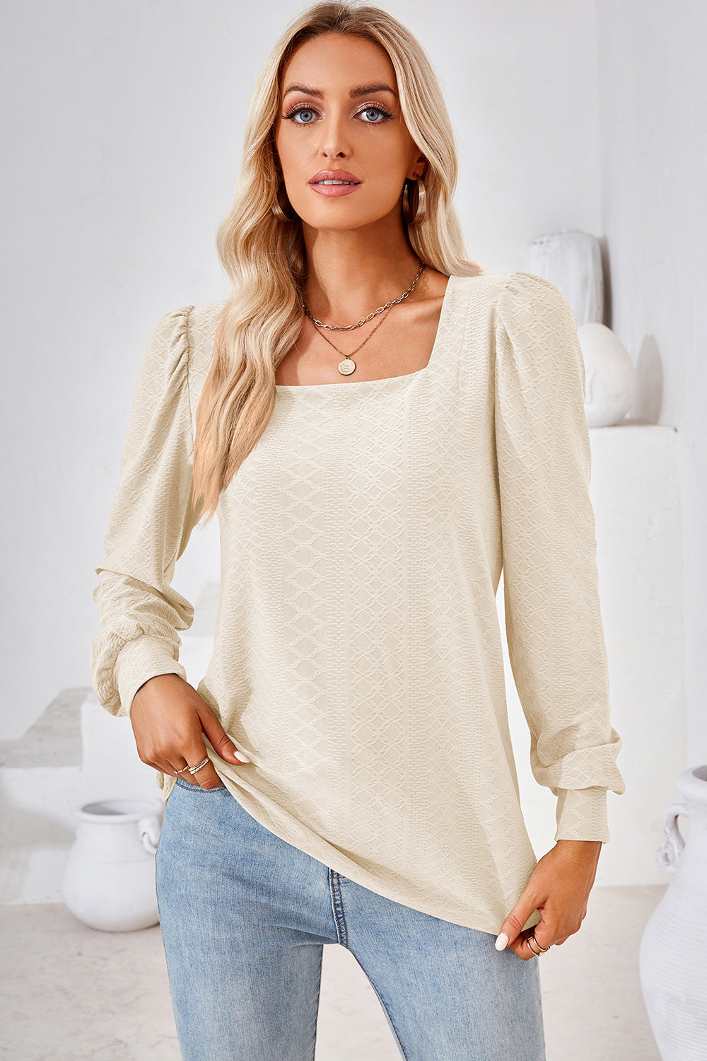 Square Neck Puff Sleeve T-Shirt