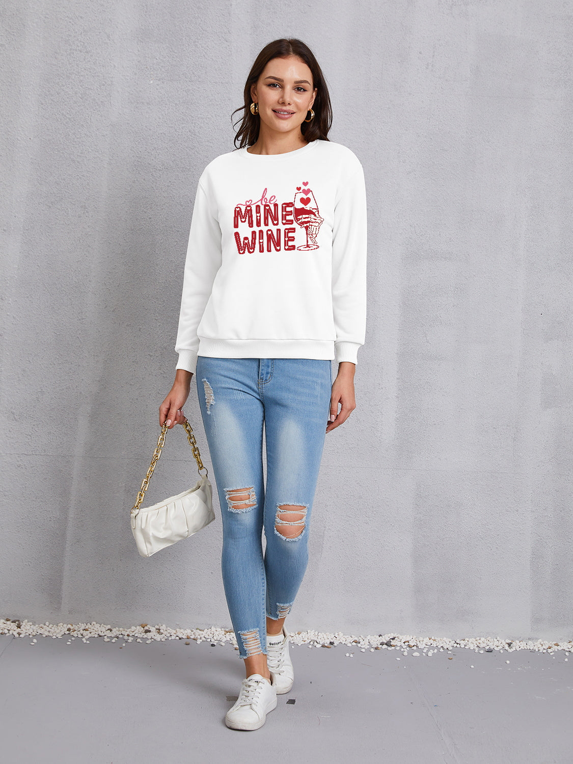 BE MINE WINE Round Neck Long Sleeve Sweatshirt 